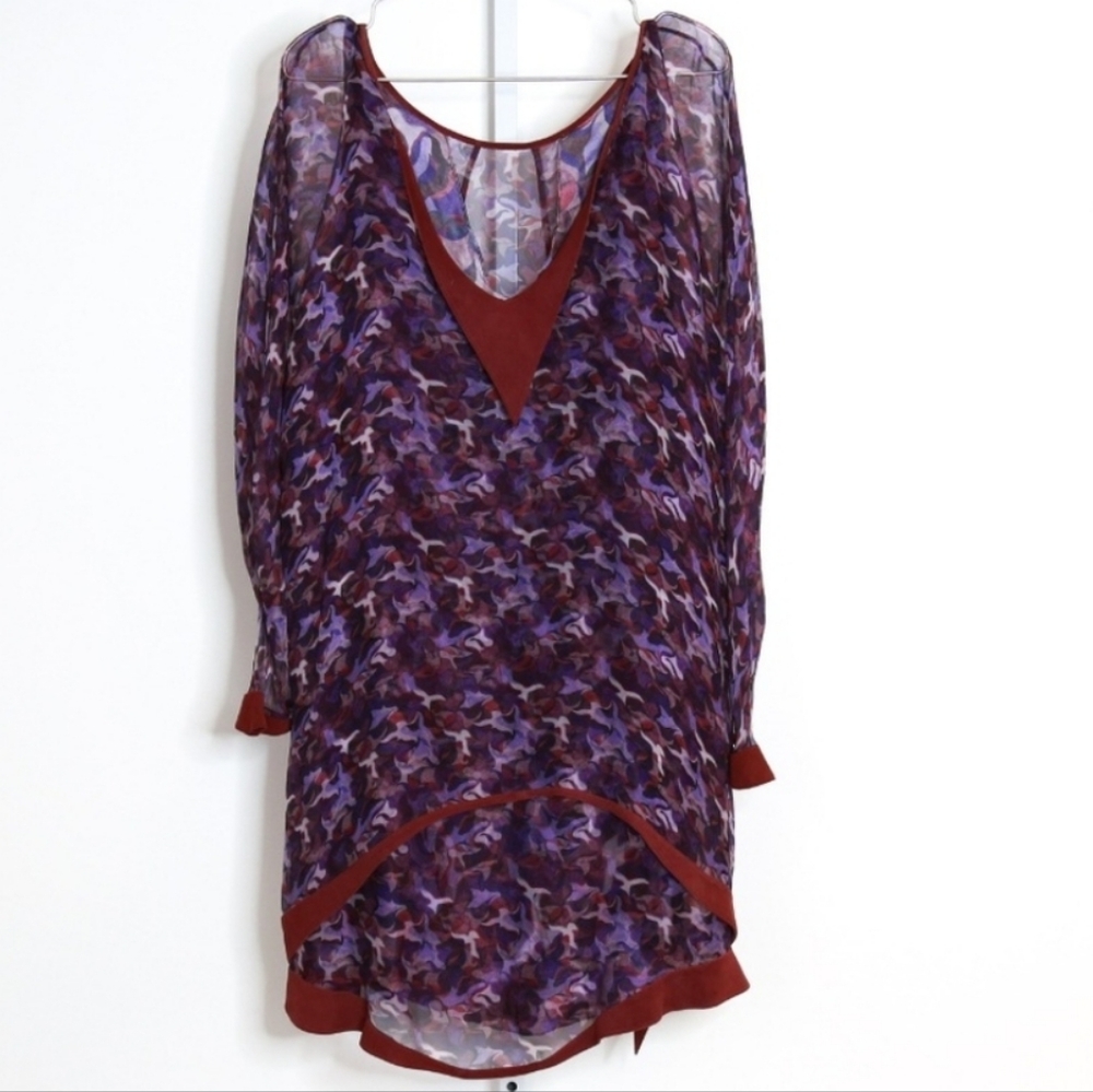 Nina Ricci Multicolor Silk Dress with Suede Trim